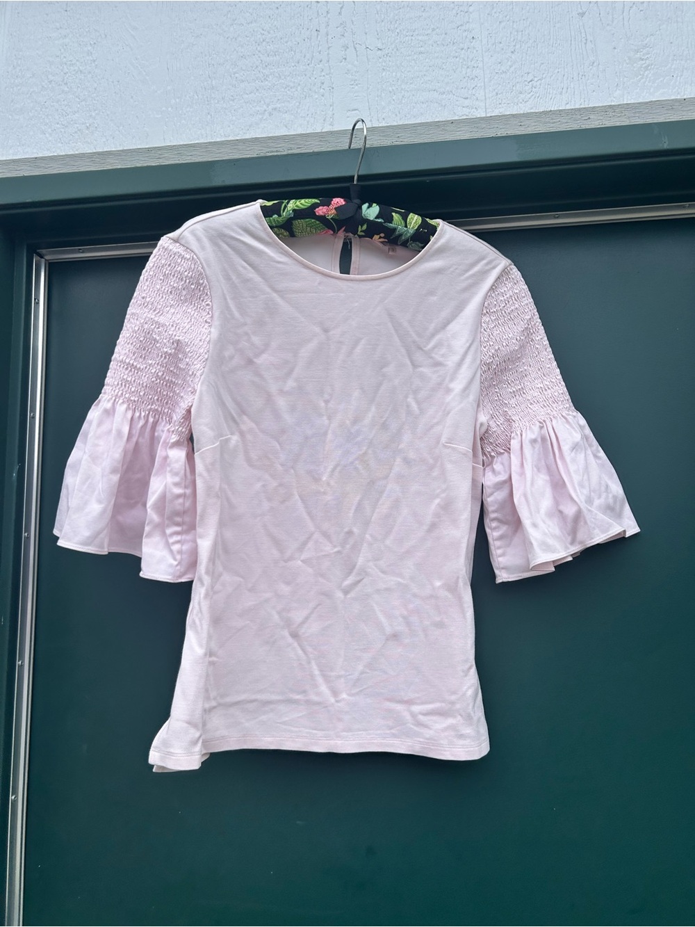 Ted Baker Light Pink Smocked Bell Sleeve Top